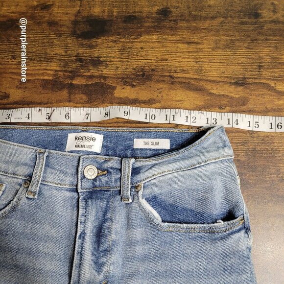 Kensie Vintage Luxe Jeans 4 Slim Mid Rise Raw Hem Medium Light Wash Denim - Picture 6 of 12